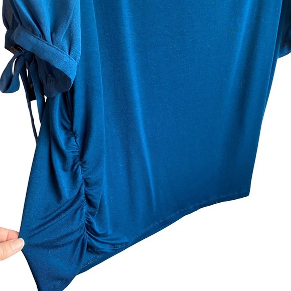 Lane Bryant Blue Chiffon sleeves Tie cuff ruched sides‎ top sz 18/20 - Picture 4 of 12